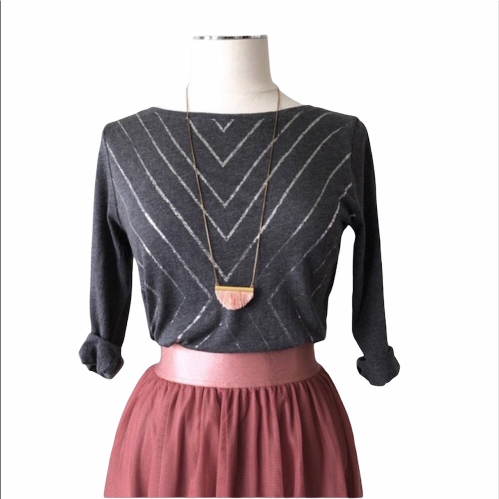 Tommy Hilfiger Charcoal Gray Chevron Long Sleeve Tee